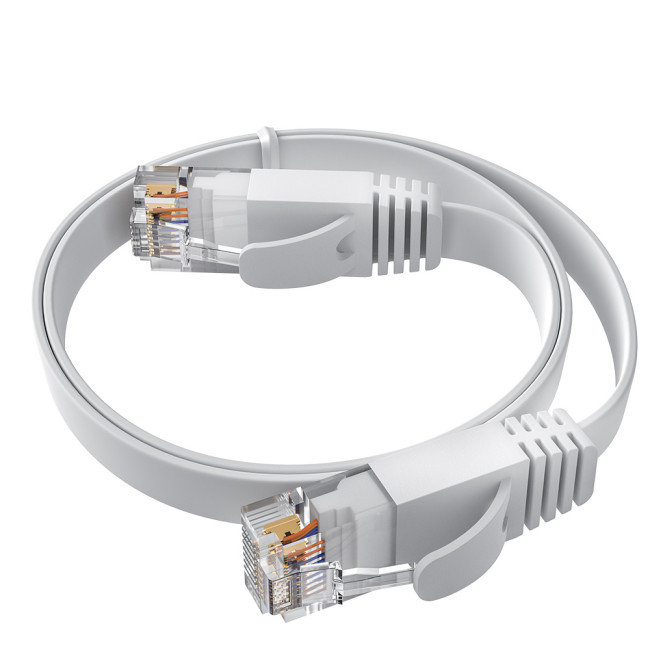 GCR Патч-корд PROF плоский прямой 2.0m, UTP медь кат.6, белый, 30 AWG, ethernet high speed 10 Гбит/с, RJ45, T568B, GCR-52858 Greenconnect RJ45(m) - RJ45(m) Cat. 7 U/UTP PVC 2м