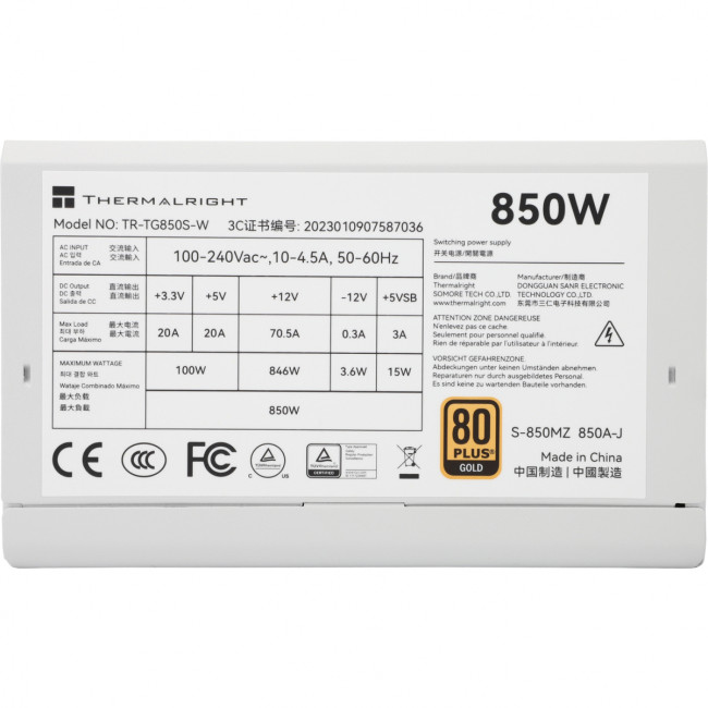 Блок питания ПК Thermalright TR-TG850S-W Блок питания ПК Thermalright TR-TG850S-W