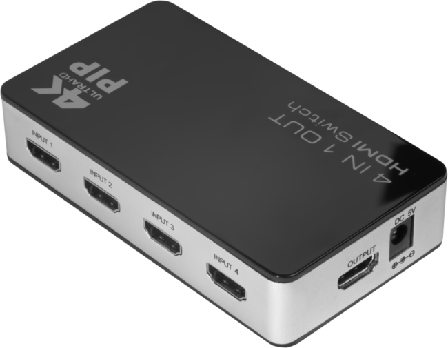 Greenconnect Переключатель 4->1 HDMI 4K/30HZ, PIP(картинка в картинке) , пульт ДУ, БП серия Greenline GL-v401P Greenconnect Переключатель Greenline HDMI 4 к 1 + PIP + доп питание