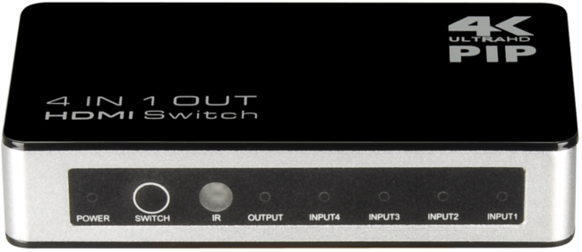 Greenconnect Переключатель 4->1 HDMI 4K/30HZ, PIP(картинка в картинке) , пульт ДУ, БП серия Greenline GL-v401P Greenconnect Переключатель Greenline HDMI 4 к 1 + PIP + доп питание