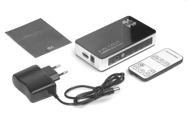 Greenconnect Переключатель 4->1 HDMI 4K/30HZ, PIP(картинка в картинке) , пульт ДУ, БП серия Greenline GL-v401P Greenconnect Переключатель Greenline HDMI 4 к 1 + PIP + доп питание