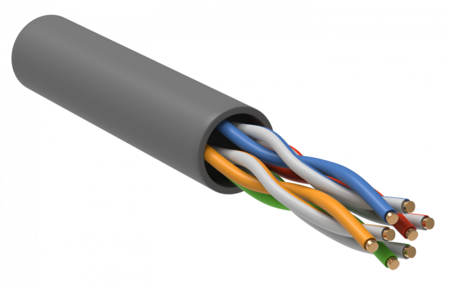 Кабель связи витая пара U/UTP, кат.5E, 4 пары 24AWG solid, 305м, ПВХ, серый ITK LC1-C5E04-111 Кабель связи витая пара U/UTP, кат.5E, 4 пары 24AWG solid, 305м, ПВХ, серый ITK LC1-C5E04-111