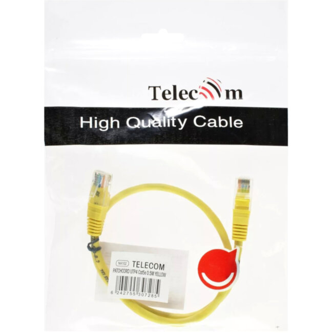 Патчкорд литой "Telecom" UTP кат.5е 0,5м желтый VCOM NA102-Y-0.5M