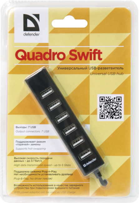Defender Универсальный USB разветвитель Quadro Swift USB2.0, 7 портов Defender Quadro Swift USB2.0 Defender Универсальный USB разветвитель Quadro Swift USB2.0, 7 портов Defender Quadro Swift USB2.0