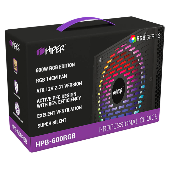 блок питания для ПК 600 Ватт HIPER HPB-600RGB