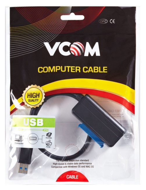 Кабель-адаптер USB3.0 ---SATA III 2.5/3,5"+SSD, правый угол, VCOM <CU817> VCOM USB 3.2 Type-AF - SATA III