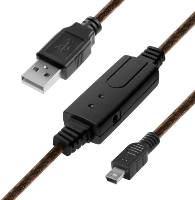 Greenconnect Кабель активный USB 2.0 10.0m Premium GCR-UM2M5P1-BD2S-10.0m, AM / mini 5P, 28/24 AWG экран, армированный, морозостойкий, с усилителем и разъёмом для доп.питания, черно-прозрачный Greenconnect  USB 2.0 Type-AM - miniUSB 10м