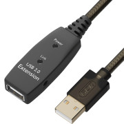 GCR Удлинитель активный 10.0m USB 2.0, AM/AF, GOLD, черно-прозрачный, с усилителем сигнала Premium, разъём для доп.питания, 24/22 AWG Greenconnect GCR-53806