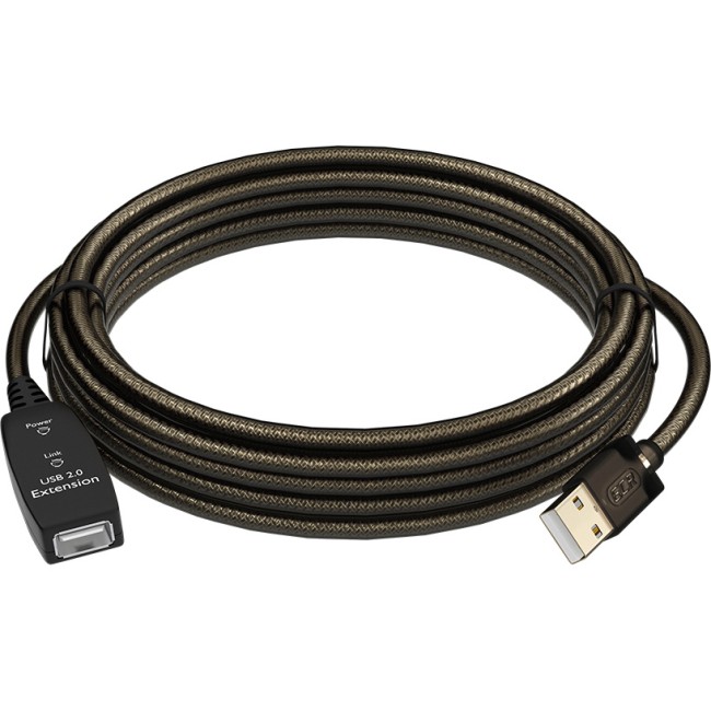 GCR Удлинитель активный 10.0m USB 2.0, AM/AF, GOLD, черно-прозрачный, с усилителем сигнала Premium, разъём для доп.питания, 24/22 AWG Greenconnect GCR-53806