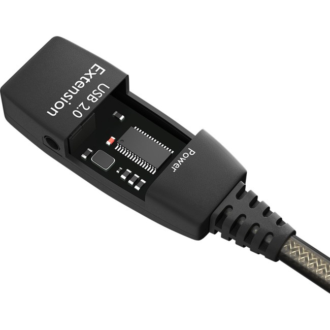 GCR Удлинитель активный 10.0m USB 2.0, AM/AF, GOLD, черно-прозрачный, с усилителем сигнала Premium, разъём для доп.питания, 24/22 AWG Greenconnect GCR-53806