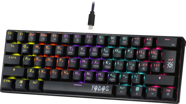 Defender Механическая клавиатура Fobos GK-011 RU,61 кнопка,Bluetooth,радужн Defender 45011