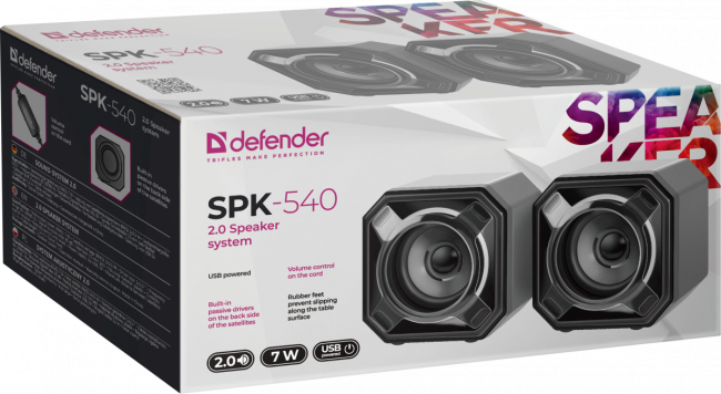 Defender Акустическая 2.0 система SPK-540 7 Вт, питание от USB Defender SPK-540 Defender Акустическая 2.0 система SPK-540 7 Вт, питание от USB Defender SPK-540
