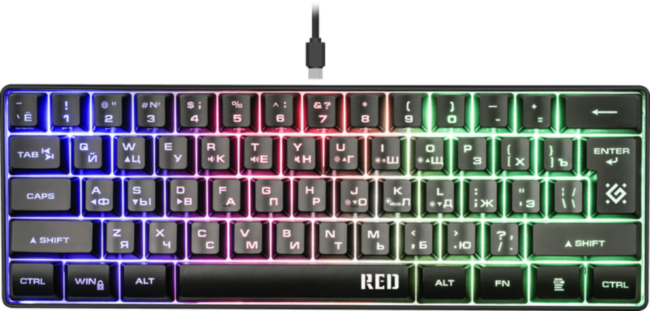 Defender Проводная игровая клавиатура Red GK-116 RU,радужная подсветка,61кнопка Defender 45117