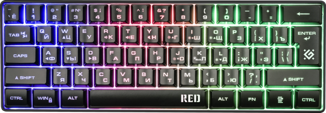 Defender Проводная игровая клавиатура Red GK-116 RU,радужная подсветка,61кнопка Defender 45117