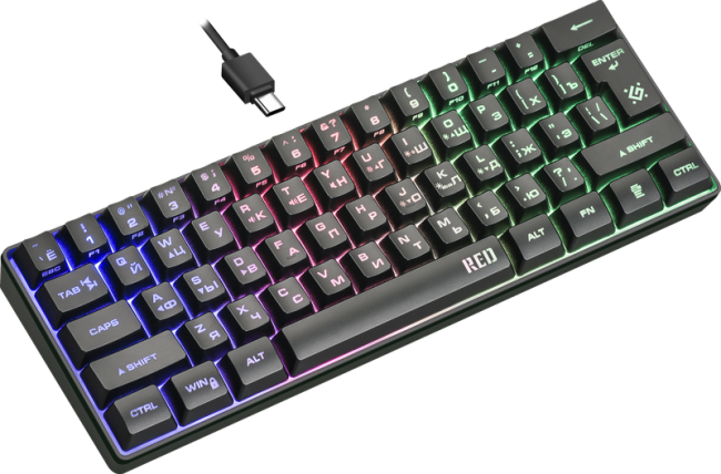 Defender Проводная игровая клавиатура Red GK-116 RU,радужная подсветка,61кнопка Defender 45117