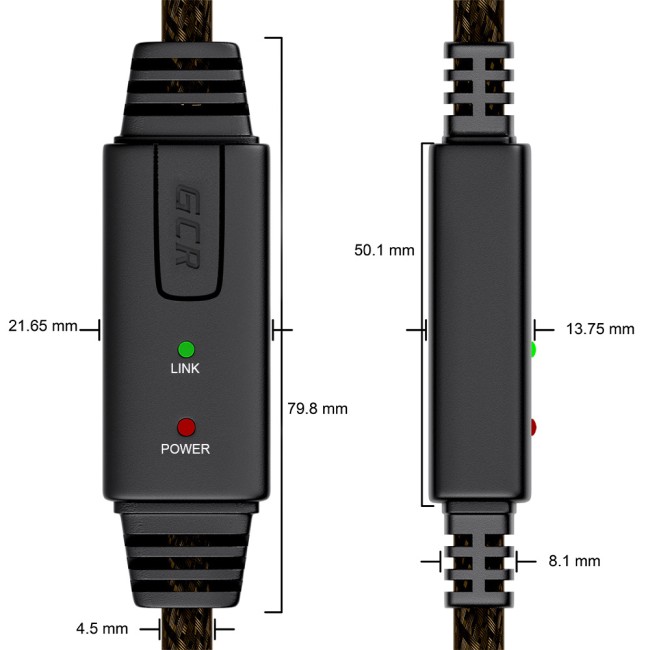 GCR Удлинитель активный 20.0m(10m+10M) USB 2.0 AM/AF GOLD с 2-мя усилителями сигнала Premium, 24/22 AWG, 44-050596 Greenconnect USB 2.0 Type-AM - USB 2.0 Type-AF 20м