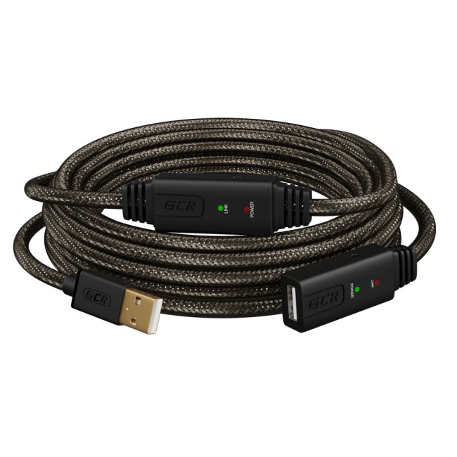 GCR Удлинитель активный 20.0m(10m+10M) USB 2.0 AM/AF GOLD с 2-мя усилителями сигнала Premium, 24/22 AWG, 44-050596 Greenconnect USB 2.0 Type-AM - USB 2.0 Type-AF 20м