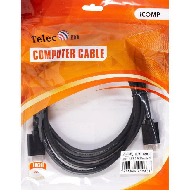 Кабель HDMI-19M --- HDMI-19M ver 2.0+3D/Ethernet ,2m, 2 фильтраTelecom <TCG215F-2M> VCOM TCG215F-2M Кабель HDMI-19M --- HDMI-19M ver 2.0+3D/Ethernet ,2m, 2 фильтраTelecom <TCG215F-2M> VCOM TCG215F-2M