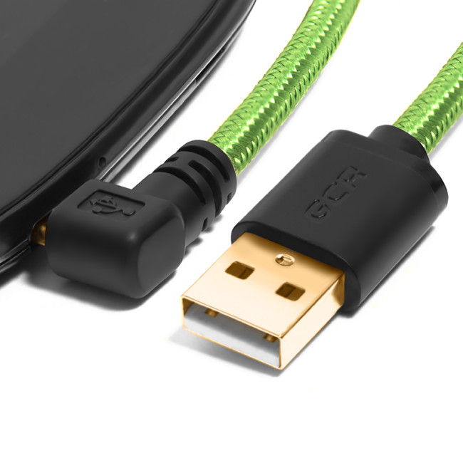 Greenconnect Кабель micro USB 2.0  0.5m угловой, зеленый, черные коннекторы, нейлон, ультрагибкий, позолоченные контакты, 28/28 AWG, AM / microB 5pin GCR-UA12AMCB6-BB2SG-0.5m, экран, армированный, морозостойкий Greenconnect  USB 2.0 Type-AM - microUSB B 0