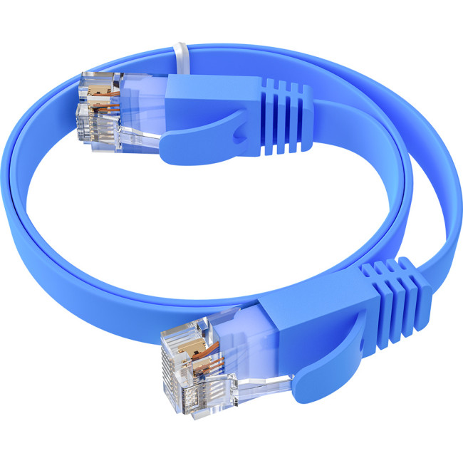 GCR Патч-корд PROF плоский прямой 1.5m, UTP медь кат.6, синий, 30 AWG, ethernet high speed 10 Гбит/с, RJ45, T568B, GCR-52850 Greenconnect GCR-52850