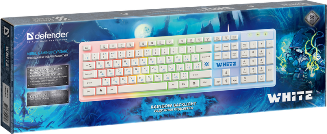 Defender Проводная игровая клавиатура White GK-172 RU,радуж. подсветка,104 кнопки Defender 45172