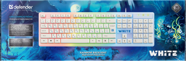 Defender Проводная игровая клавиатура White GK-172 RU,радуж. подсветка,104 кнопки Defender 45172