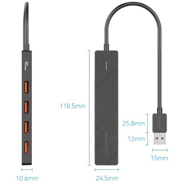 Концентратор Vention USB 3.2 Gen 2 на 4 порта Черный - 0.15м. Vention CHOBB
