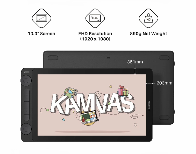 Интерактивный дисплей Сенсорный монитор Huion KAMVAS 13 Gen 3 Black Интерактивный дисплей Сенсорный монитор Huion KAMVAS 13 Gen 3 Black