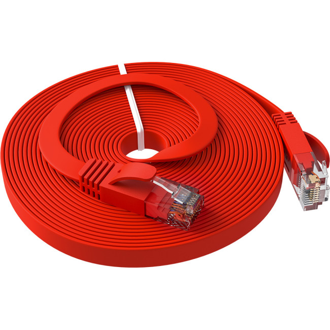 GCR Патч-корд PROF плоский прямой 15.0m, UTP медь кат.6, красный, 30 AWG, ethernet high speed 10 Гбит/с, RJ45, T568B, GCR-52855 Greenconnect GCR-52855