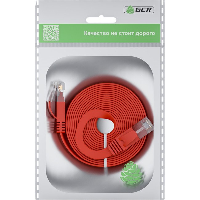 GCR Патч-корд PROF плоский прямой 15.0m, UTP медь кат.6, красный, 30 AWG, ethernet high speed 10 Гбит/с, RJ45, T568B, GCR-52855 Greenconnect GCR-52855