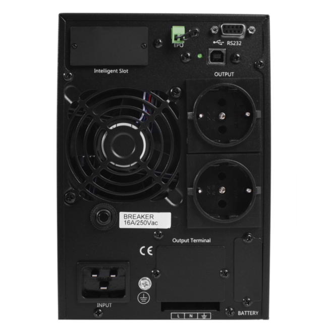 ИБП POWERMAN Online 2000, LCD, двойного преобразования, 2000ВА, 1800Вт, 2 евророзетки с резервным питанием, USB, RS232, слот SNMP, разъем EPO, внешний блок батарей (в комплект не входит), 215 х 315 х 475 мм., 8.9 кг. Powerman Online 2000 Plus