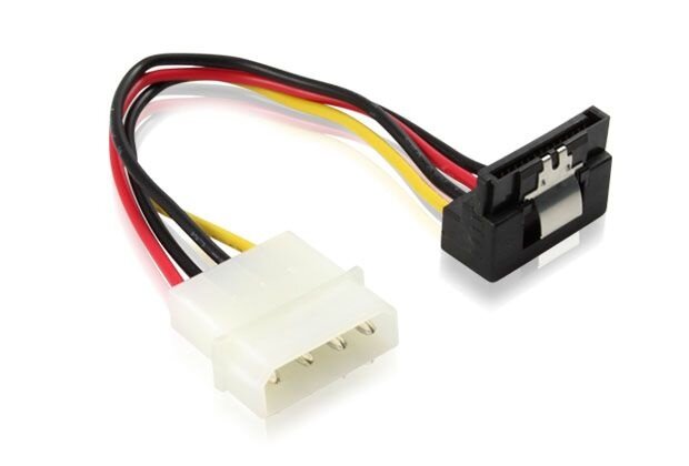 Кабель SATA питания 0.15 m GCR GC- ST202, MOLEX 4pin / SATA 15pin (угловой) железный зажим, медь, пакет Greenconnect GC-ST202