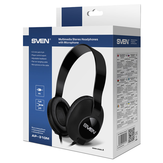 Мультимедийные стереонаушники с микрофоном SVEN AP-310M, черный Sven AP-310M Мультимедийные стереонаушники с микрофоном SVEN AP-310M, черный Sven AP-310M