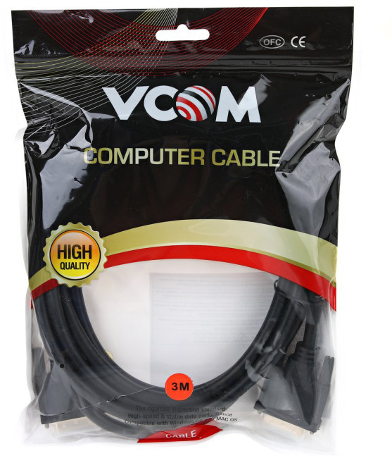 Кабель DVI-DVI Dual Link (25M-25M), 3m, 2 фильтра VCOM <VDV6300-3M> VCOM HDMI (m) - HDMI (m) 3м