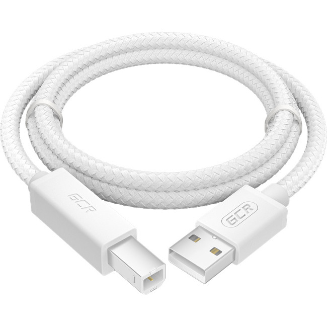 GCR Кабель Premium 1.0m USB 2.0, AM/BM, белый нейлон 28/24 AWG, экран, армированный, морозостойкий, GCR-54211 Кабель Greenconnect 1 м (GCR-54211)