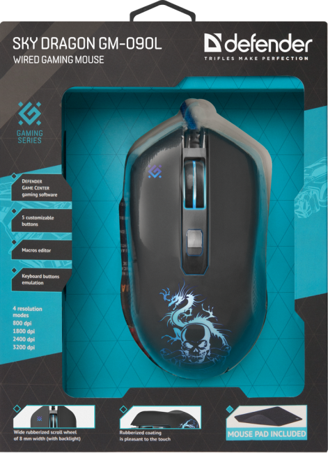 Defender Проводная игровая мышь Sky Dragon GM-090L оптика,6кнопок,800-3200dpi Defender Sky Dragon GM-090L Defender Проводная игровая мышь Sky Dragon GM-090L оптика,6кнопок,800-3200dpi Defender Sky Dragon GM-090L
