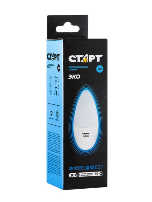 Лампа светодиодная СТАРТ свеча E27 10W 6500К Лампа светодиодная СТАРТ свеча E27 10W 6500К