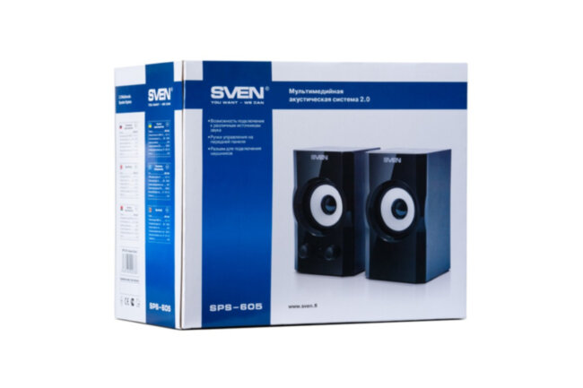 Колонки  деревянные АС SPS-605 (6 Вт), чёрный SVEN SPS-605