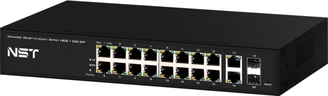Управляемый (L2+) коммутатор Gigabit Ethernet на 18 RJ45 + 2 GE SFP порта NST NS-SW-18G2G-L
