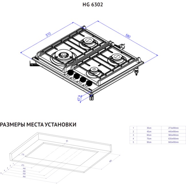Встраиваемая варочная панель KORTING Korting HG 6302 CTB