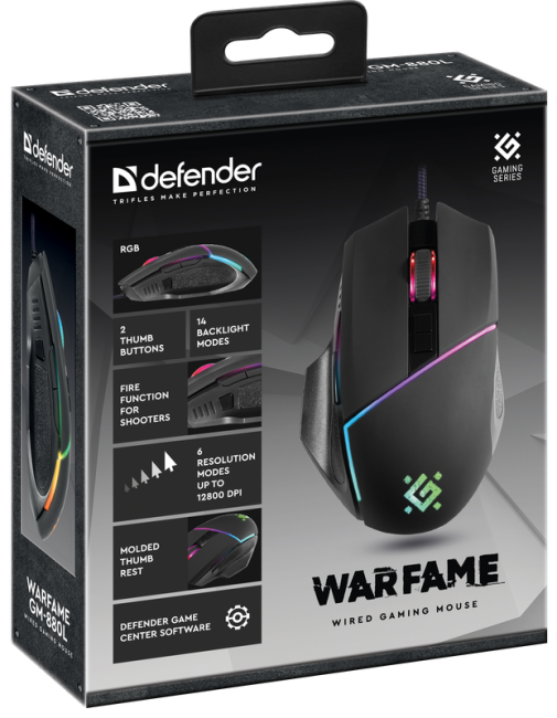 Defender Проводная игровая мышь Warfame GM-880L RGB,8кнопок,12800dpi Defender 52880