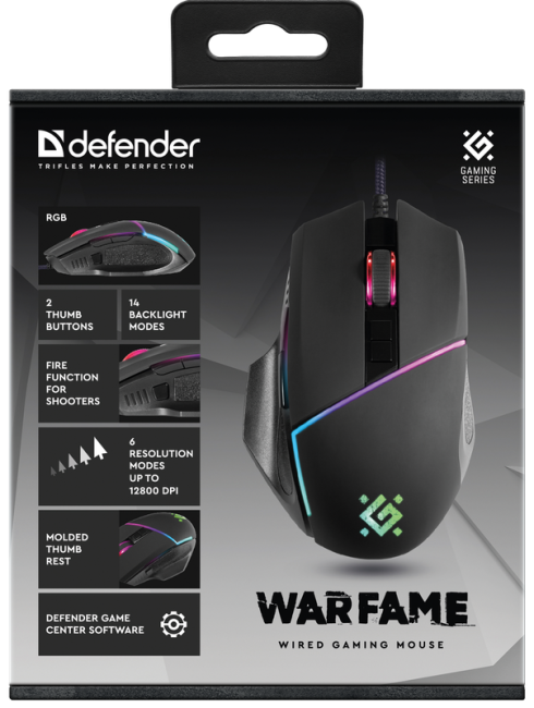 Defender Проводная игровая мышь Warfame GM-880L RGB,8кнопок,12800dpi Defender 52880