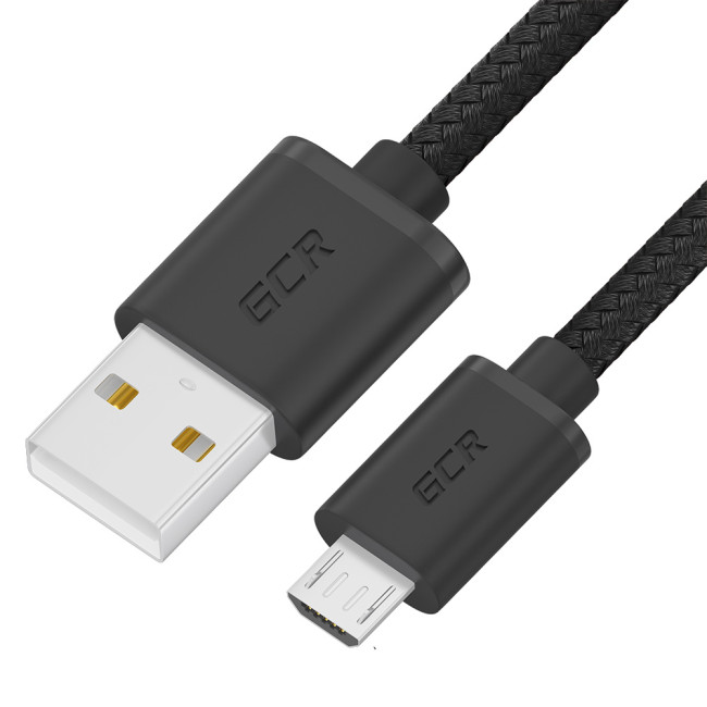 GCR Кабель 1.0m MicroUSB, быстрая зарядка, черный нейлон, GCR-54085 Greenconnect GCR-54085