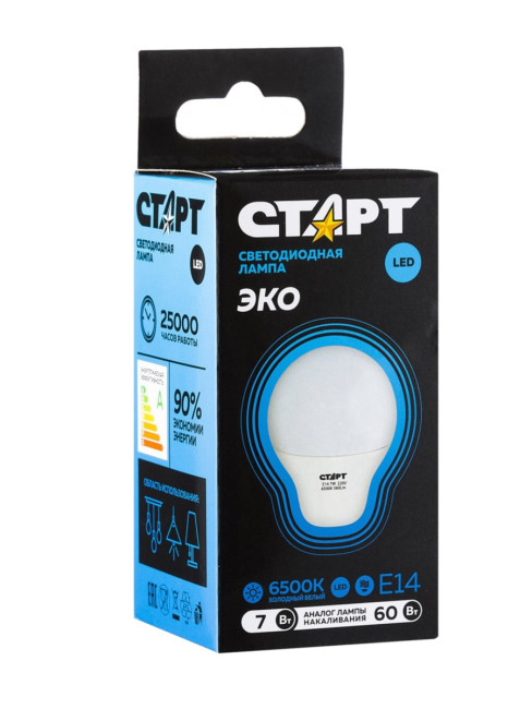 Лампа светодиодная СТАРТ шарик E14 7W 6500К Лампа светодиодная СТАРТ шарик E14 7W 6500К