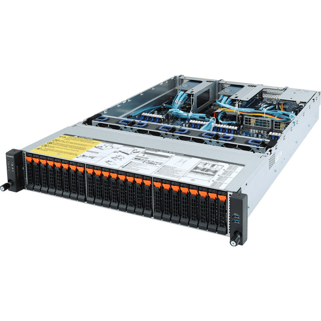 Серверная платформа Gigabyte R282-Z92 - 2U, 2*Socket SP3 (AMD EPYC 7002), 32*DDR4 DIMM, 24*2.5" NVMe HS + 2*2.5" SATA rear + 1*M.2, 2*PCIe x8 Gen4, 2*1Gb/s (Intel I350-AM2) + 1*Mgmt LAN, Aspeed AST2500, 2*1600W 80+ Platinum RPSU Gigabyte R282-Z92 (6NR282Z