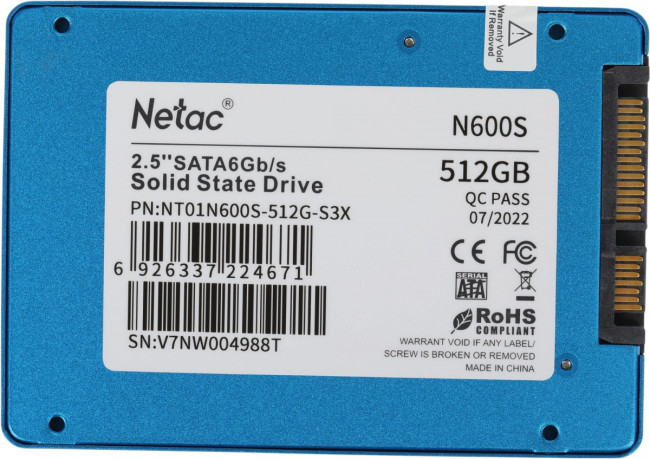 Накопитель SSD Netac NT01N600S-512G-S3X Накопитель SSD Netac NT01N600S-512G-S3X