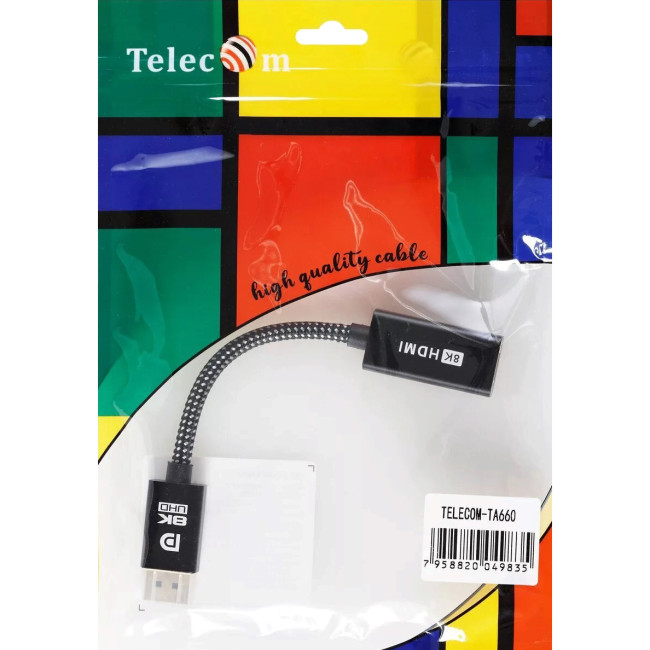 Адаптер DP-M --> HDMI-F 4K@120Hz, 8K@30Hz, оплетка, 0.15м Telecom (TA660) VCOM TA660