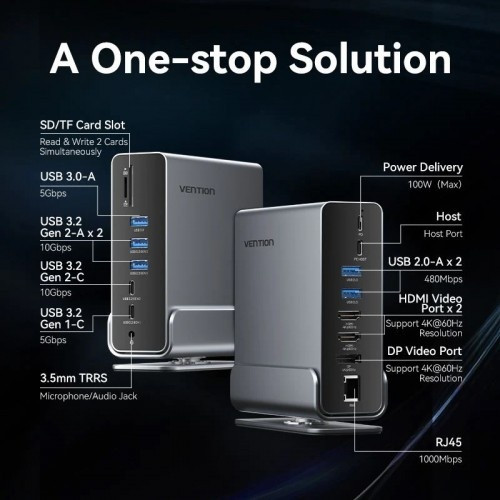 Мультифункциональная док-станция Vention USB Type C 15 в 1 Vention TPUH0 Мультифункциональная док-станция Vention USB Type C 15 в 1 Vention TPUH0
