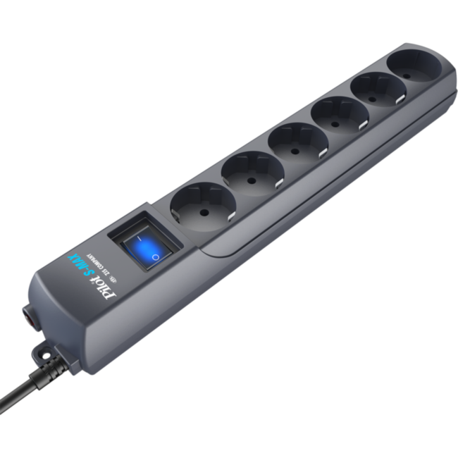 Сетевой фильтр Pilot S Max (5 евро + 1GP), 15А/3.5кВа, автомат, 10 м, графит ZIS Pilot S-Max (10 м, 6 розеток)