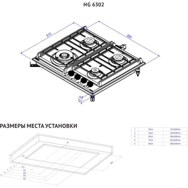 Встраиваемая варочная панель KORTING Korting HG 6302 CTW
